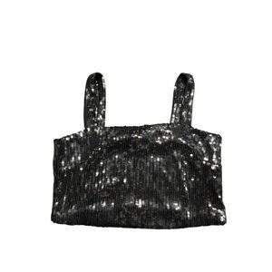 Rachel Zoe Black Sequin Crop Top Women's Size Small